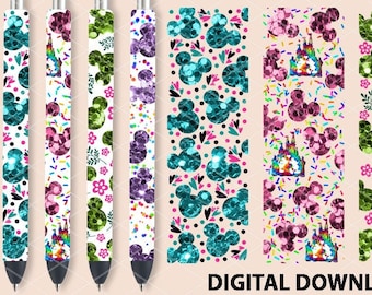 4 Clear Background Pen wraps Inspires Mickey Mini Mouse Pattern waterslide epoxy pen wrap, 4 PNG Files on individual &on full sheet, 300 Dpi