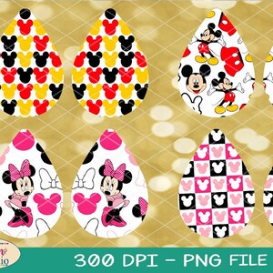 Teardrop Sublimation 4 Pairs Earrings Designs, Inspire Mickey Mini Mouse Pattern Design 300 DPI, 8 PNG Files on individual and on full sheet image 2