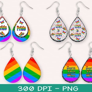 Teardrop Sublimation 4 Pairs Earrings Digital Designs, Flag Pride lgbtq Month Patterns, 300 DPI, 8 PNG Files on individual & on full sheet