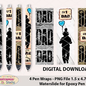 Vatertag Stift Wraps Dad Son Tools Holz Hintergrund Design, Wasserrutsche Epoxy Pen Wrap, 300 DPI, 4 PNG Dateien auf individueller und auf vollem Bogen