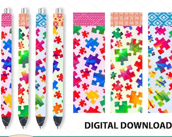 4 Pen Wraps Autism Awareness Rainbow Color Pattern Designs, waterslide epoxy pen wraps, 300 DPI, 4 PNG Files on individual and on full sheet