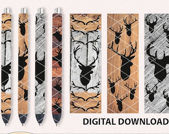 Father&#39;s day Pen Wraps Deers Antlers Wood Background design, waterslide epoxy pen wrap, 300 DPI, 4 PNG Files on individual and on full sheet