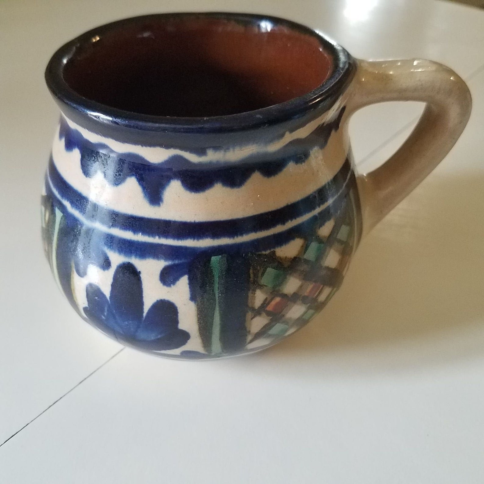 Vintage 1972 Romania Glazed Pottery Mug Large 14 ounce Etsy