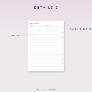 Printable Reading Journal Insert A5 | Book Review Template A5 | Book ...