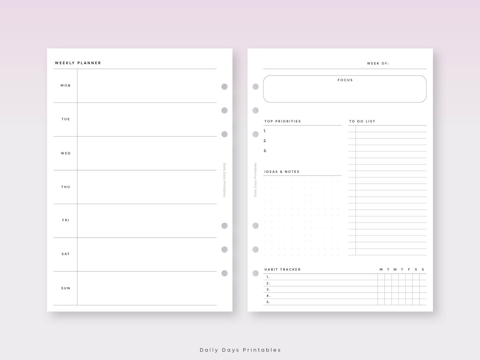 Undated Weekly Planner Printable A5 Weekly Planner Inserts | Etsy