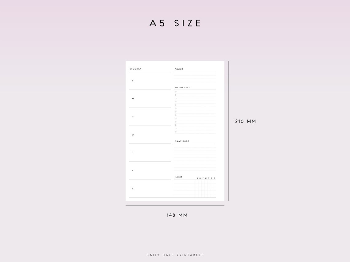 Weekly Planner A5 Printable Week on One Page Printable Planner Inserts ...