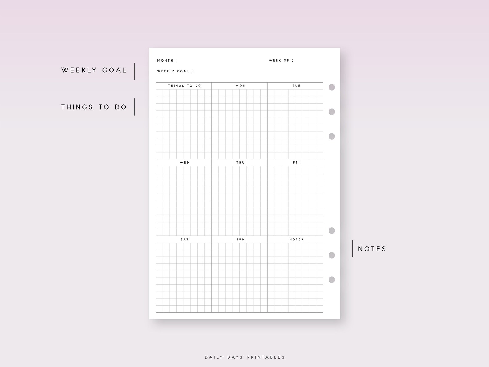 Undated Weekly Planner A5 Printable Week on One Page A5 - Etsy