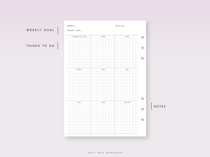 Undated Weekly Planner A5 Printable Week on One Page A5 - Etsy