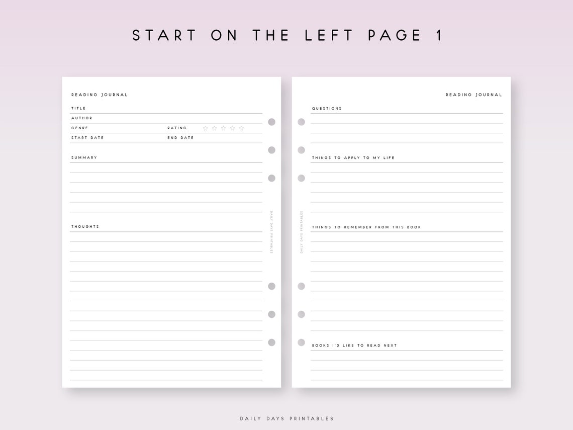 Printable Reading Journal Insert A5 | Book Review Template A5 | Book ...