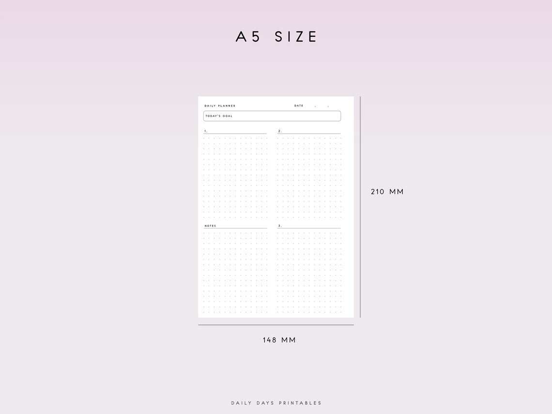 Undated Daily Planner A5 Printable Inserts Daily Planner Templates ...