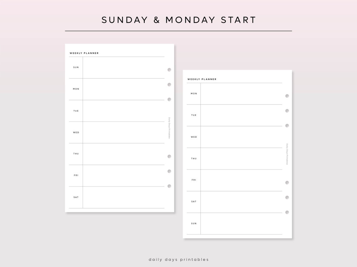 Printable Weekly Planner Half Letter Size Weekly Planner Inserts Half ...