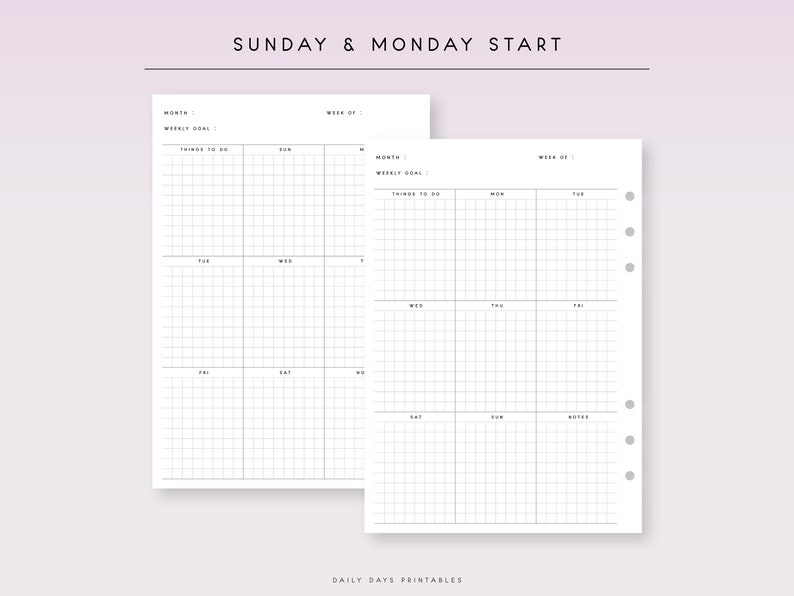 Undated Weekly Planner A5 Printable Week on One Page A5 - Etsy