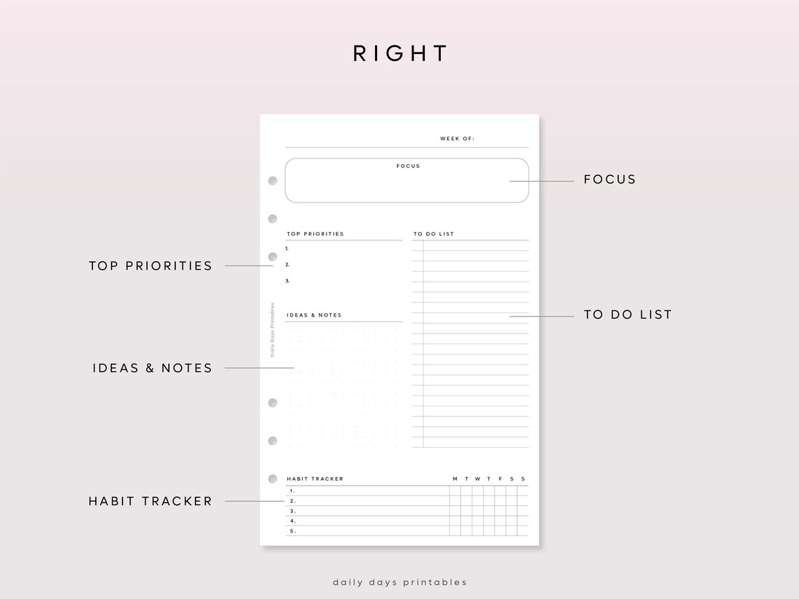 Printable Weekly Planner Half Letter Size Weekly Planner Inserts Half ...