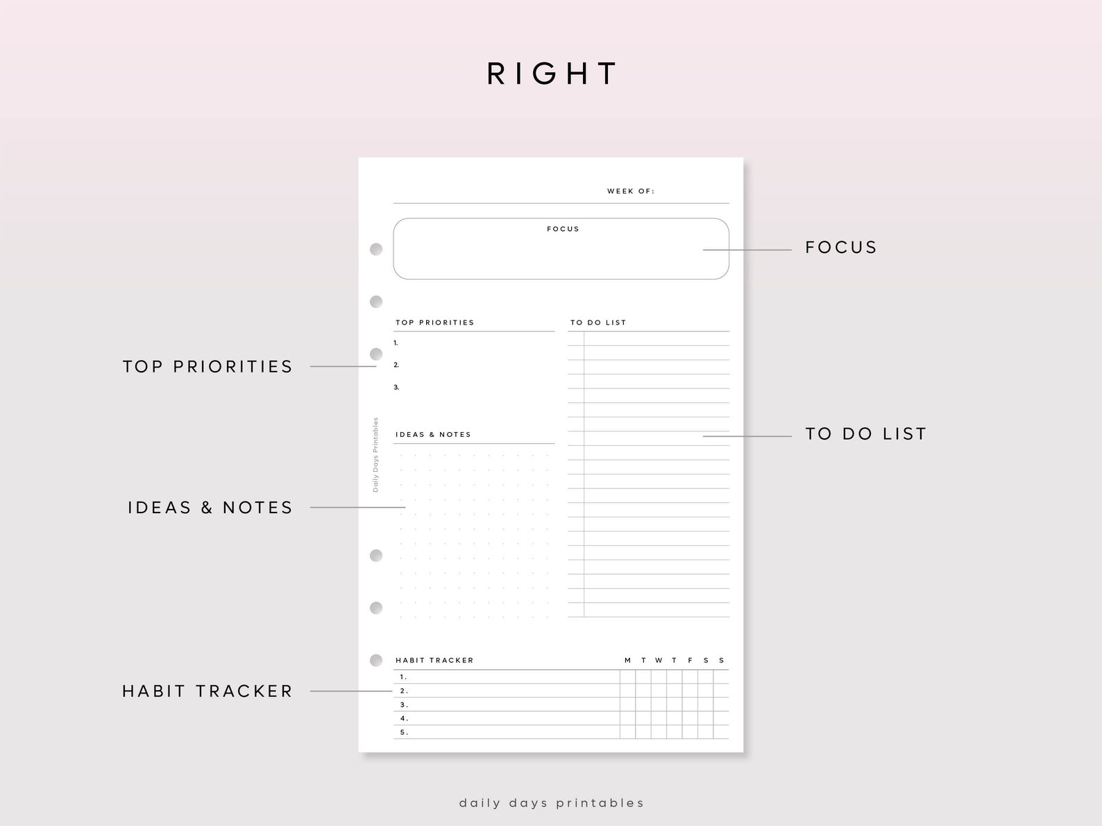 Printable Weekly Planner Half Letter Size | Weekly Planner Inserts Half ...