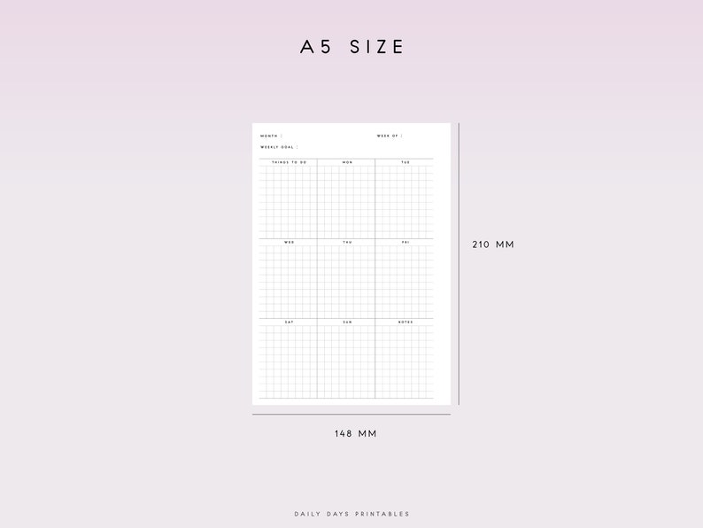 Undated Weekly Planner A5 Printable Week on One Page A5 - Etsy