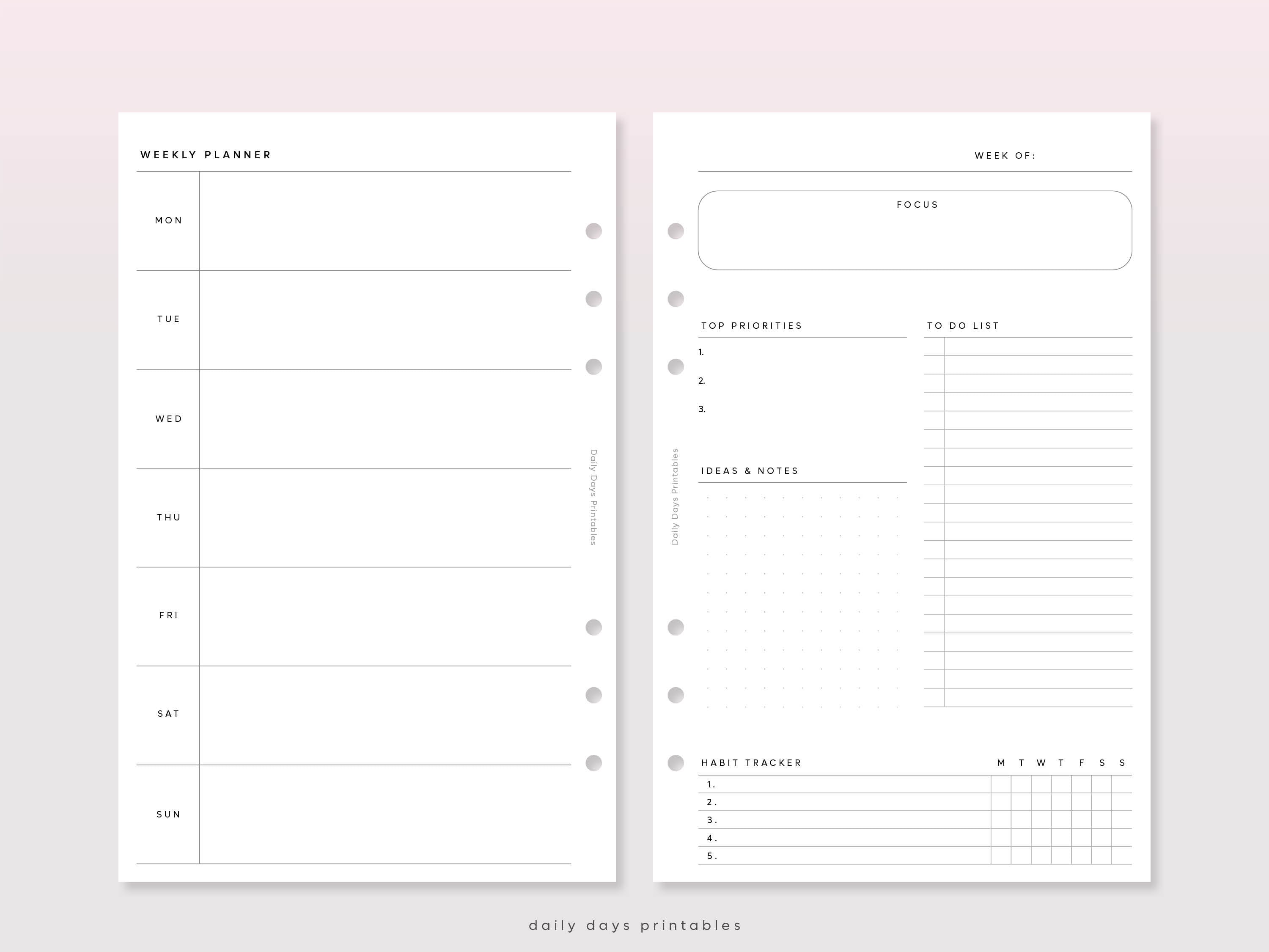 Printable Weekly Planner Half Letter Size | Weekly Planner Inserts Half ...