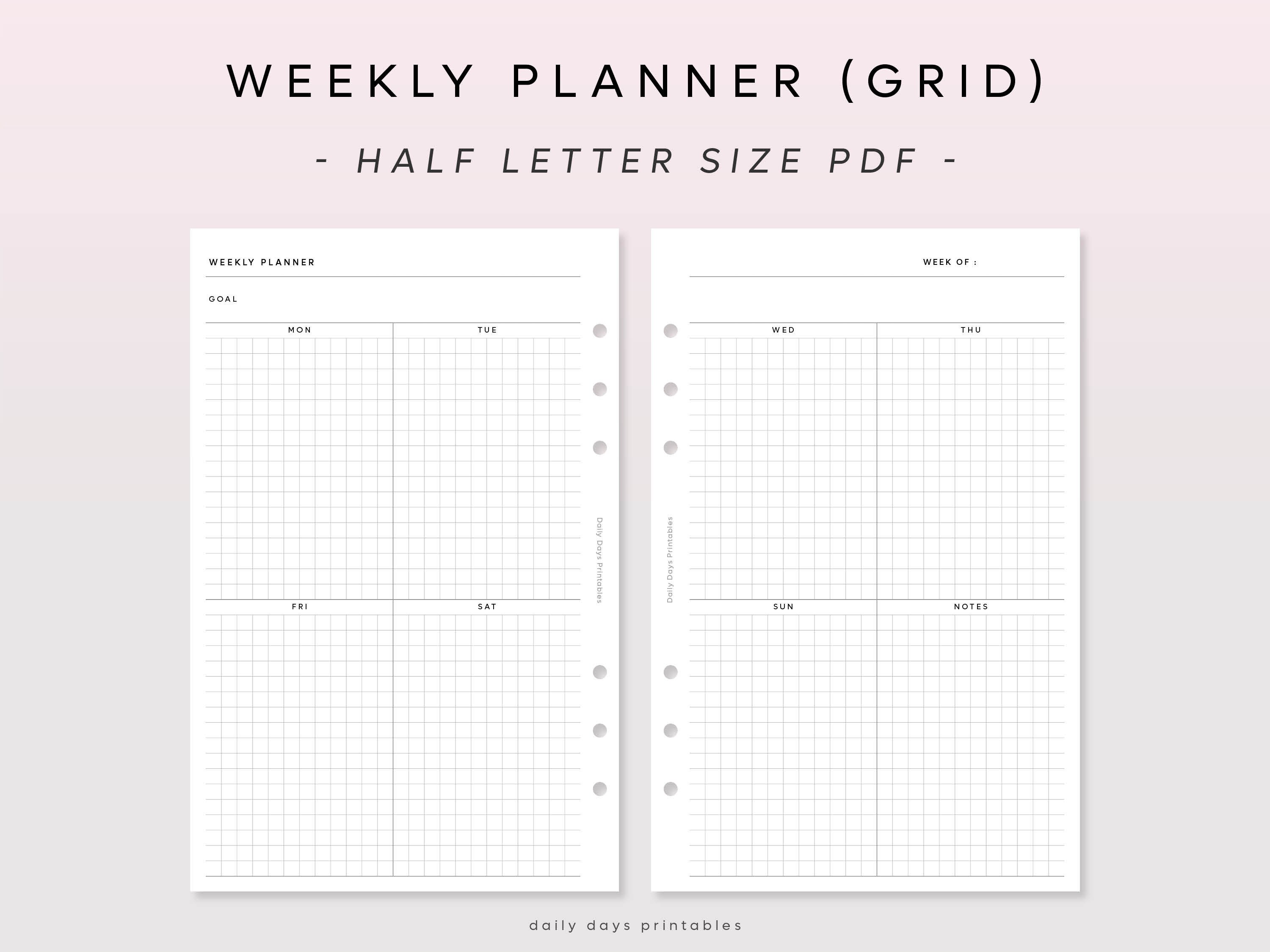 Printable Undated Weekly Planner Half Letter PDF Weekly Planner Inserts ...