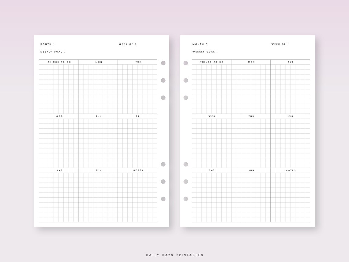 Undated Weekly Planner A5 Printable Week on One Page A5 - Etsy