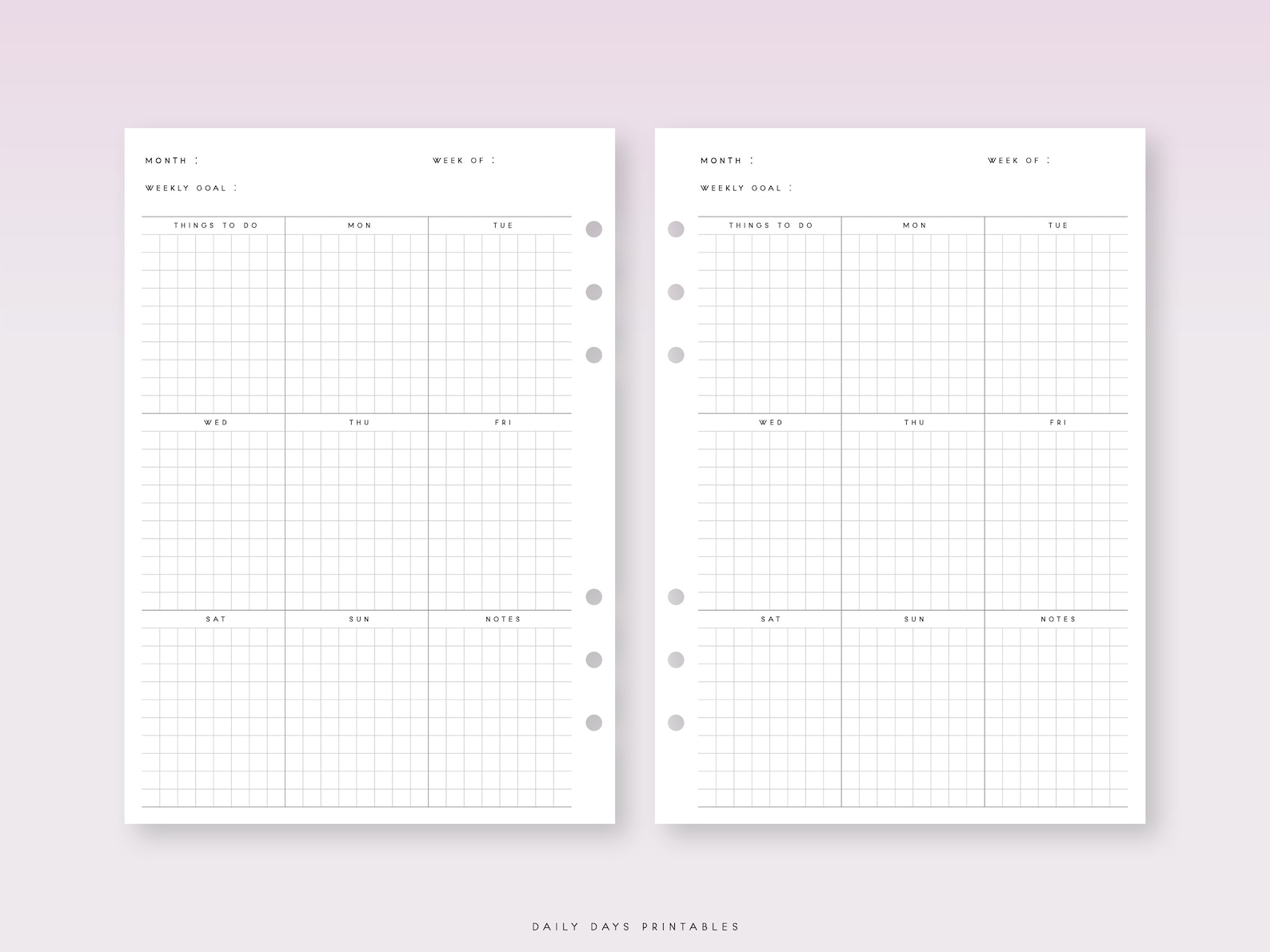 Undated Weekly Planner A5 Printable Week on One Page A5 - Etsy