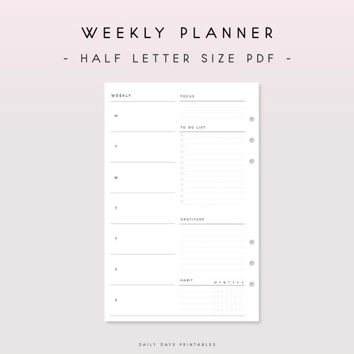 Weekly Planner Printable A5 Week on One Page PDF Weekly - Etsy