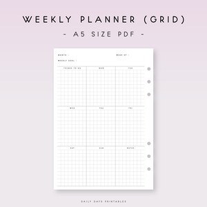 Undated Weekly Planner A5 Printable Week on One Page A5 - Etsy