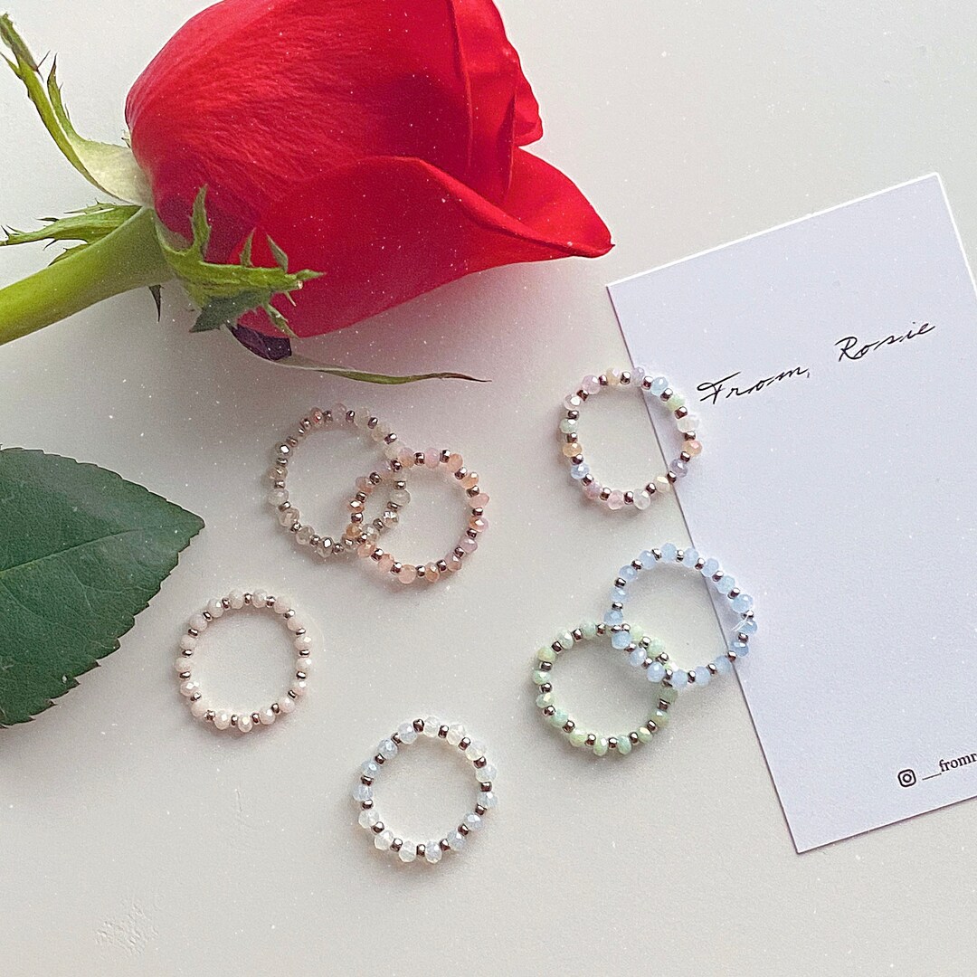 14k Gold Filled Crystal Beaded Ring Stackable Ring Elastic Etsy