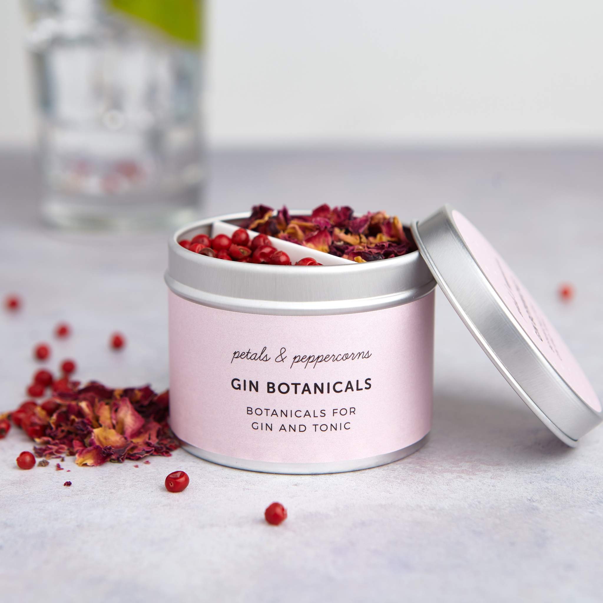 Petals & Peppercorns Gin Botanicals Gin Infusion Tin Pink Peppercorns