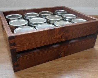 Wide-Mouth Pint Canning Jar Stack-able Wood Crate