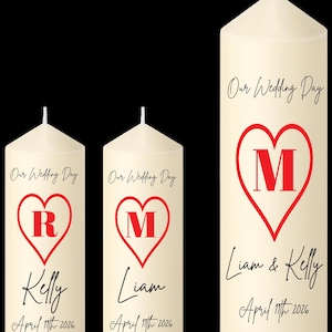 Wedding Unity Candle Set Red Heart Family Initial