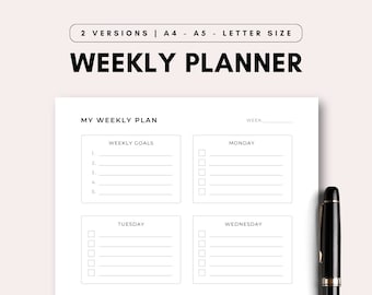 Weekly Printable To-Do Planner, Daily Planning, No Date Planner, Weekly Organizer Journal, Weekly Agenda, Week At a Glance, A4/A5/Letter