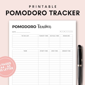 Printable Pomodoro Tracker, Pomodoro Technique Planner, Project Planner, Time Management Log, Day Planner, To-Do List, Daily Task Planner