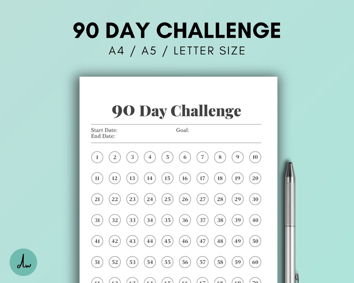 Printable 90 Day Habit Tracker 90 Days Challenge Minimal Etsy