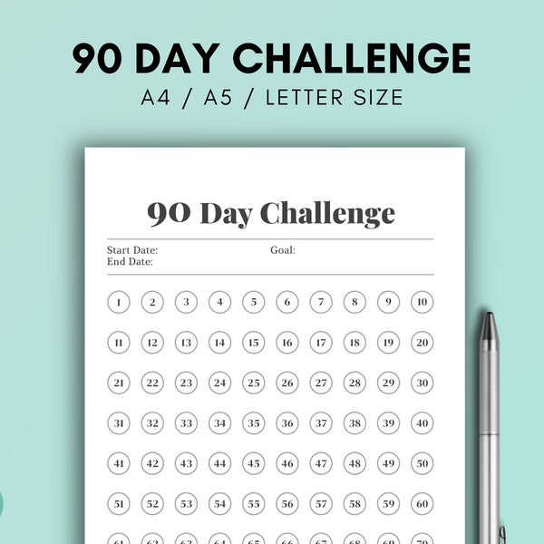 Printable 90 Day Habit Tracker, 90 Days Challenge, Minimal Habit Tracker, Daily Goal Planner, Goal Setting, Passion Tracker, Quarterly Plan