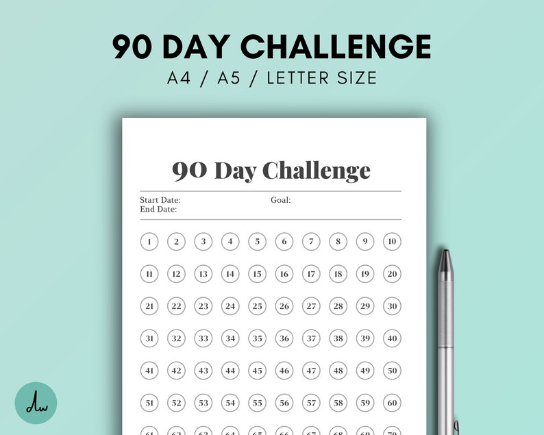 Printable 90 Day Habit Tracker, 90 Days Challenge, Minimal Habit Tracker, Daily Goal Planner, Goal Setting, Passion Tracker, Quarterly Plan image 1