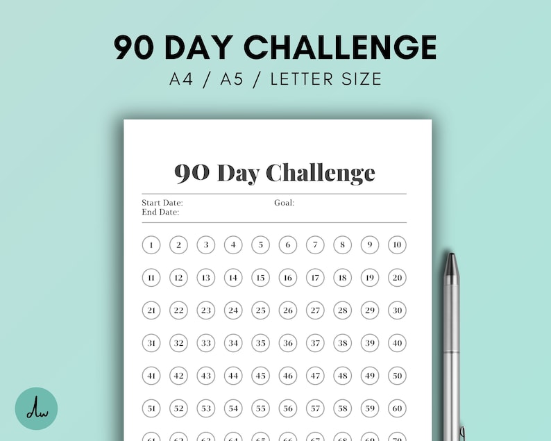 Printable 90 Day Habit Tracker, 90 Days Challenge, Minimal Habit Tracker, Daily Goal Planner, Goal Setting, Passion Tracker, Quarterly Plan image 1