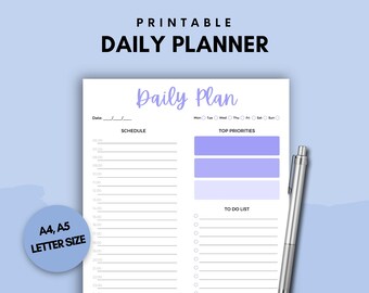 Printable Daily Planner, Day Planner, Work Planner, To-Do List, Organizer, PDF, A4, A5, Letter Size, Schedule Planner, Undated Planner, Cute