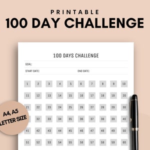 100 Day Habit Tracker Printable, 100 Day Challenge, Minimal Habit Tracker Template, Daily Goal Planner, Goal Setting