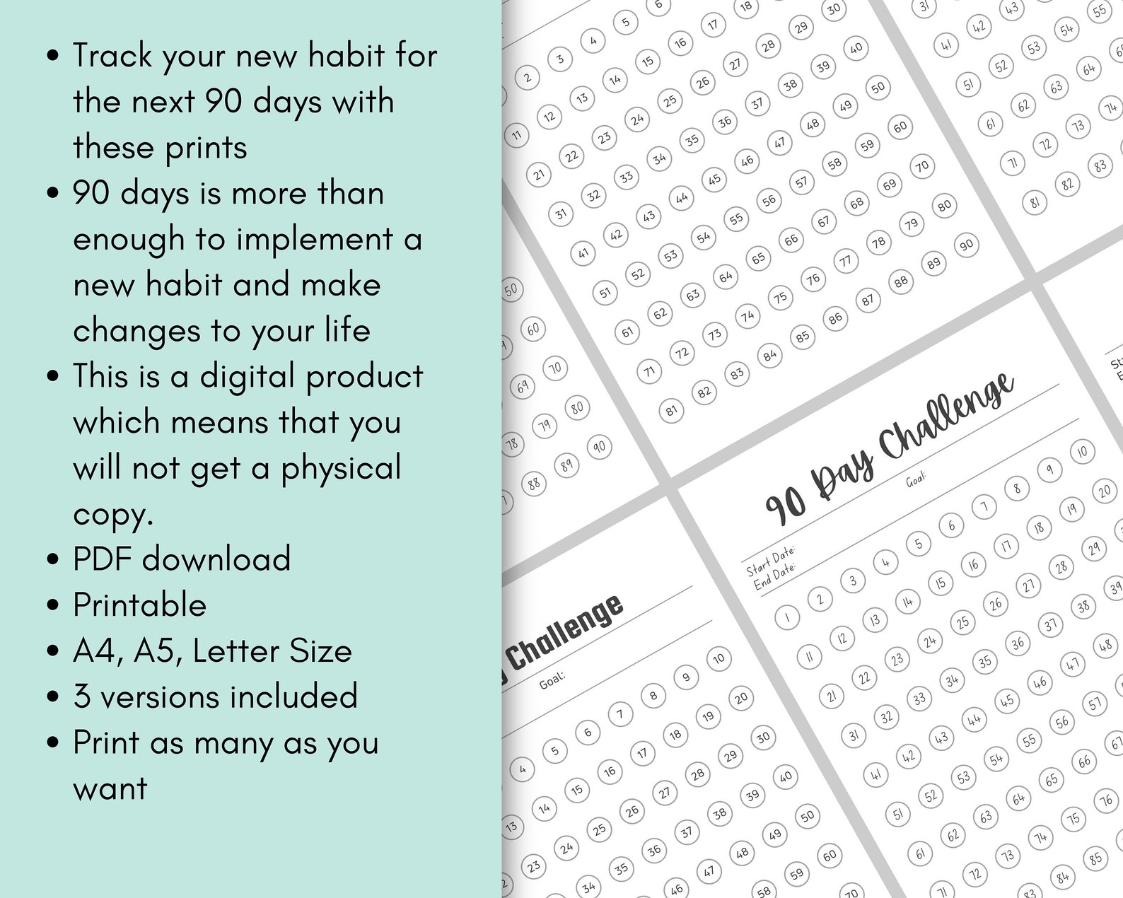 Printable 90 Day Habit Tracker 90 Days Challenge Minimal Habit