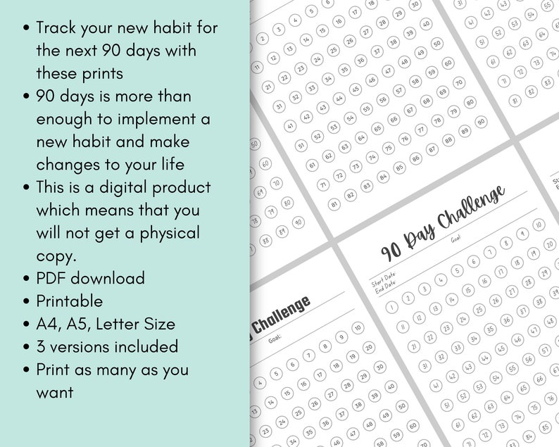 Printable 90 Day Habit Tracker, 90 Days Challenge, Minimal Habit Tracker, Daily Goal Planner, Goal Setting, Passion Tracker, Quarterly Plan image 4