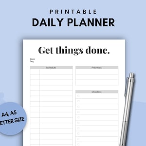 Printable Daily Planner, Day Planner, Work Planner, To-Do List, Organizer, PDF, A4, A5, Letter Size, Schedule Planner, Undated, Fillable