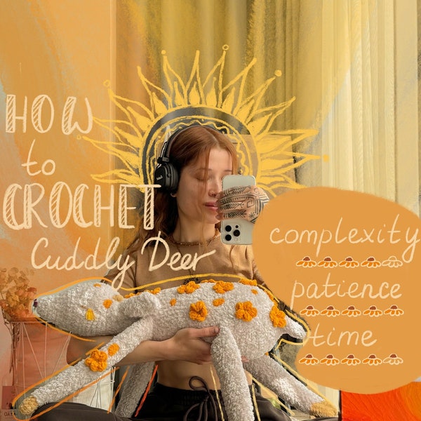 Aprendizagem de padrões para crochê Monstro de cervo fofinho em design florescente