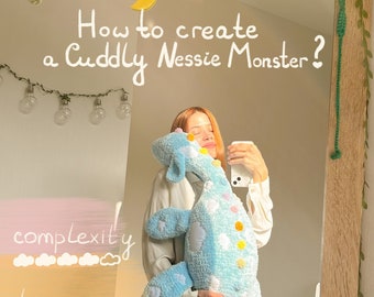 Pattern-Learning for crocheting Cuddly Rainbow Nessie Monster from fluffy yarn