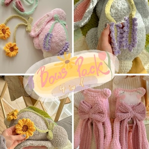 BOWS PACK 4 in 1: Cute Big Bow & Three Floral Bows - Lavender Bow, Sunflower Bow, Tulip Bow