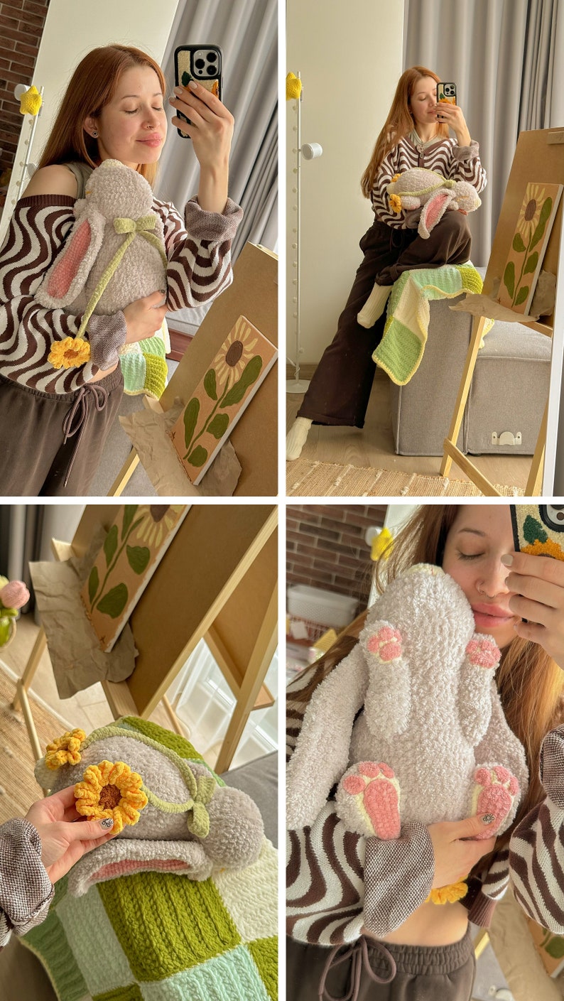 Apprentissage de patrons pour crocheter un monstre lapin câlin avec trois motifs de nœuds floraux image 6