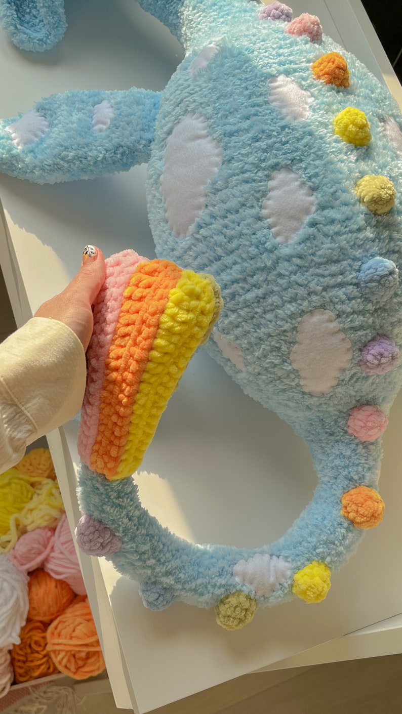 Pattern-Learning for crocheting Cuddly Rainbow Dragon Nessie Monster from fluffy yarn image 10