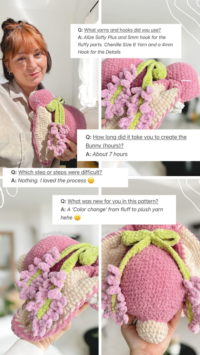 Pattern-Learning for crocheting Cuddly Bunny Monster with three Floral Bow designs zdjęcie 9