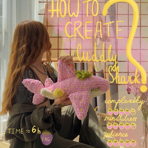 Pattern-Learning for crocheting Cuddly Shark Monster in Strawberry design