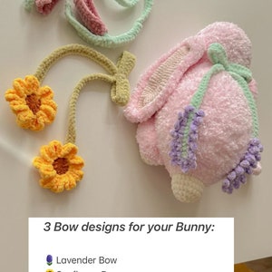 Apprentissage de patrons pour crocheter un monstre lapin câlin avec trois motifs de nœuds floraux image 5