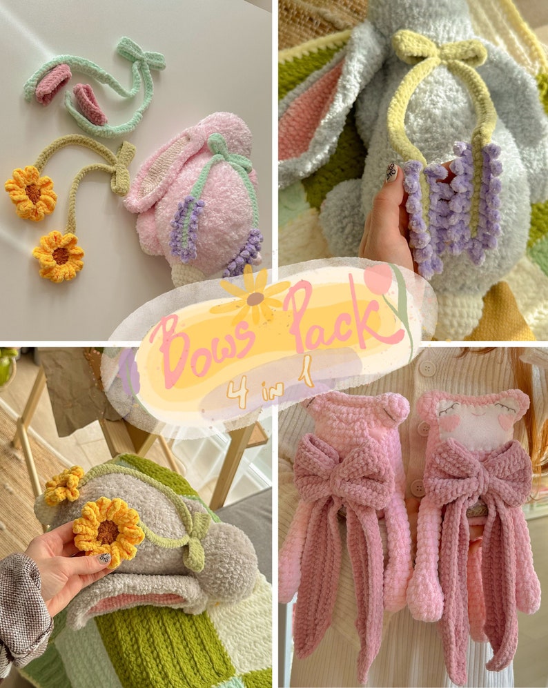 BOWS PACK 4 in 1: Cute Big Bow & Three Floral Bows Lavender Bow, Sunflower Bow, Tulip Bow image 1