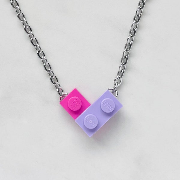 Heart Necklace Made With Lego® Piece Necklace For Kid No Clasp Necklace For Lego Fan Fidget Necklace Cool Kid Gift Idea Custom Necklace 14in